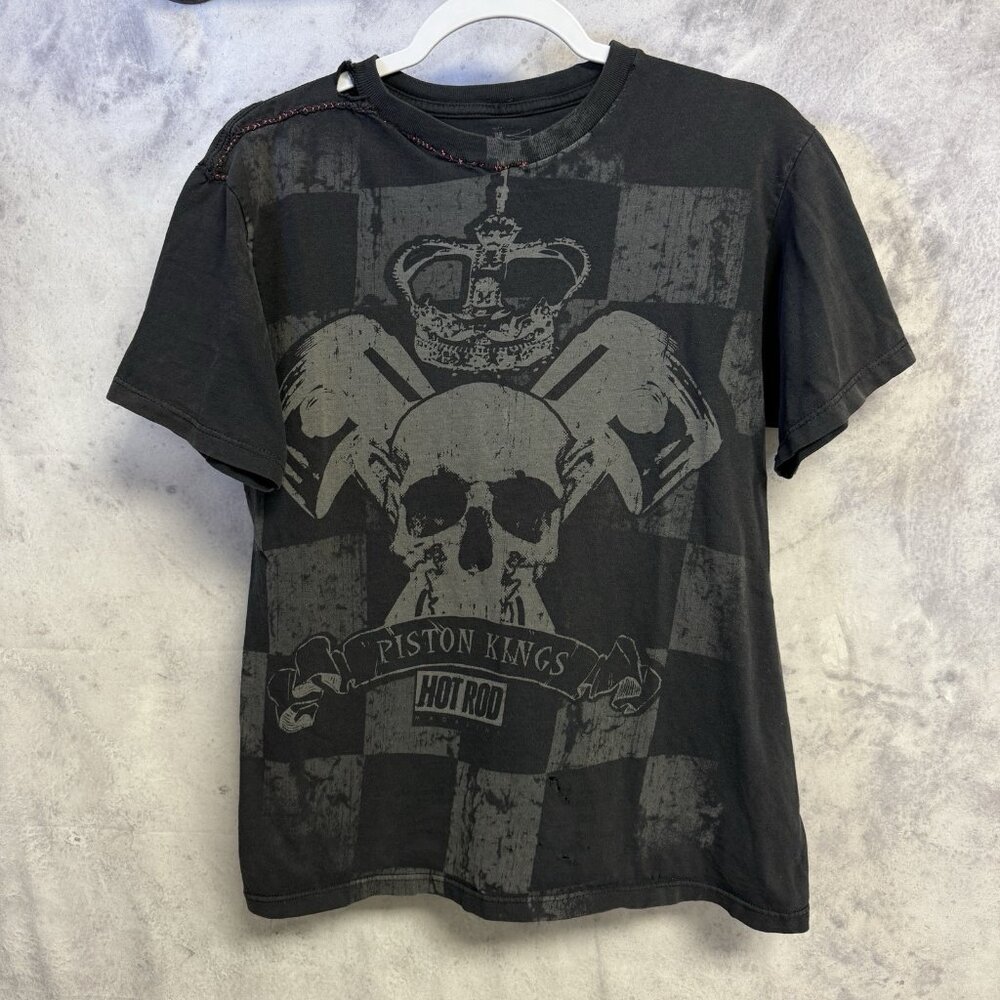 Hot Rod Clothing T Shirt Mens Medium Faded Black All Over Print 19x25